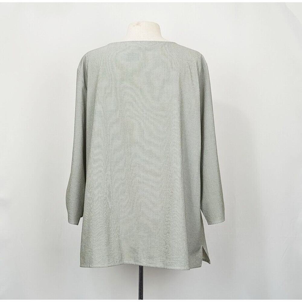 Chico's Tunic Top Green White Stripe Knotted 3/4 Sleeve Women's Size 3 XL Boho - Picture 5 of 8